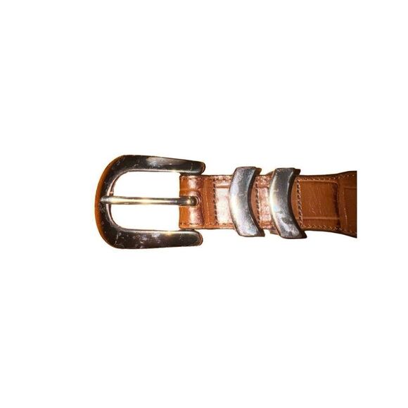 Brighton Cogniac Brown Full Grain Croc Embossed Leather Western Belt 38 - Picture 2 of 7